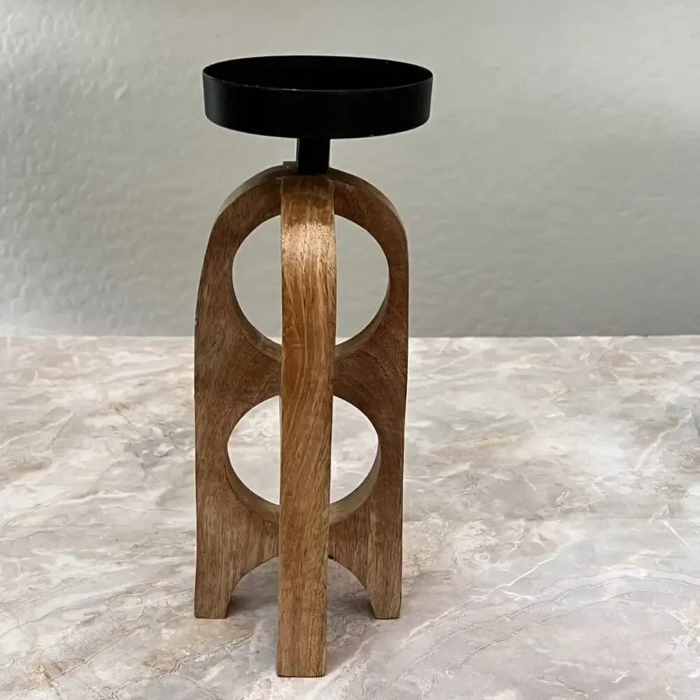 Split P Tall Geo Candle Holder Pillar Wood Metal Geometric Modern Minimalist